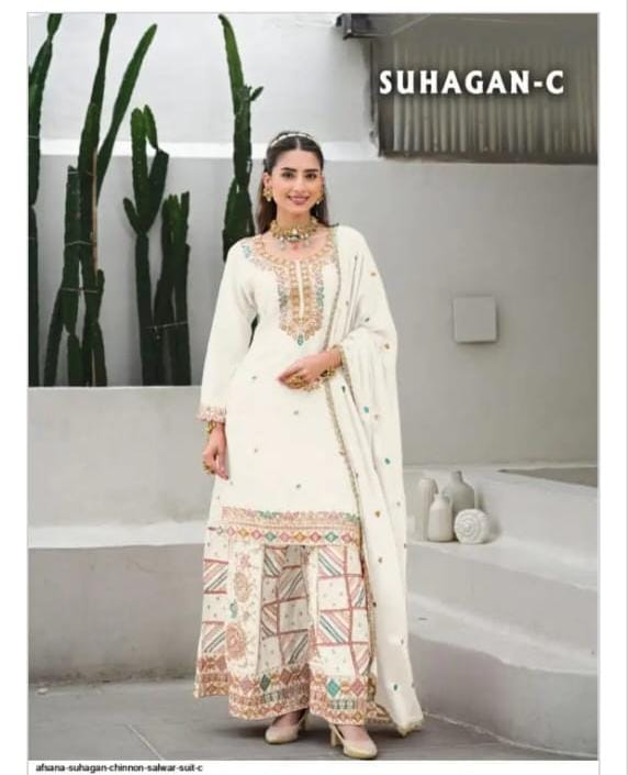 Afsana Suhagan Chinnon Flapper Suit