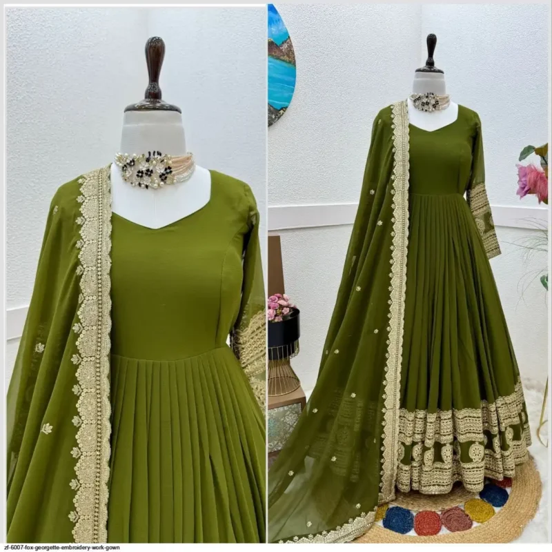 Fox Georgette Embroidery Work Stitched Gown