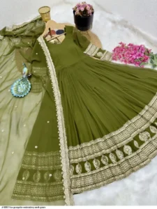 Fox Georgette Embroidery Work Stitched Gown